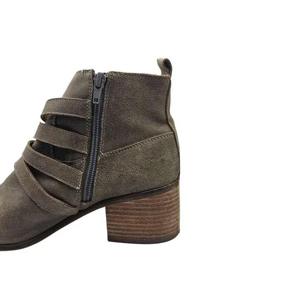 Lucky Brand Loreniah Suede Buckle Ankle Boots Booties Gray Green Sz 8.5